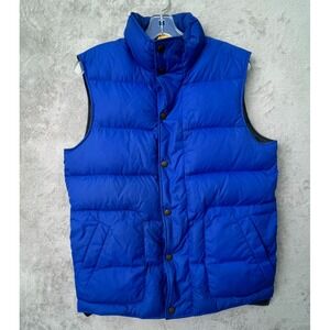Lands'‎ End Down Puffer Vest Blue Men's Small 34 36 Snap Front Outdoor Winter